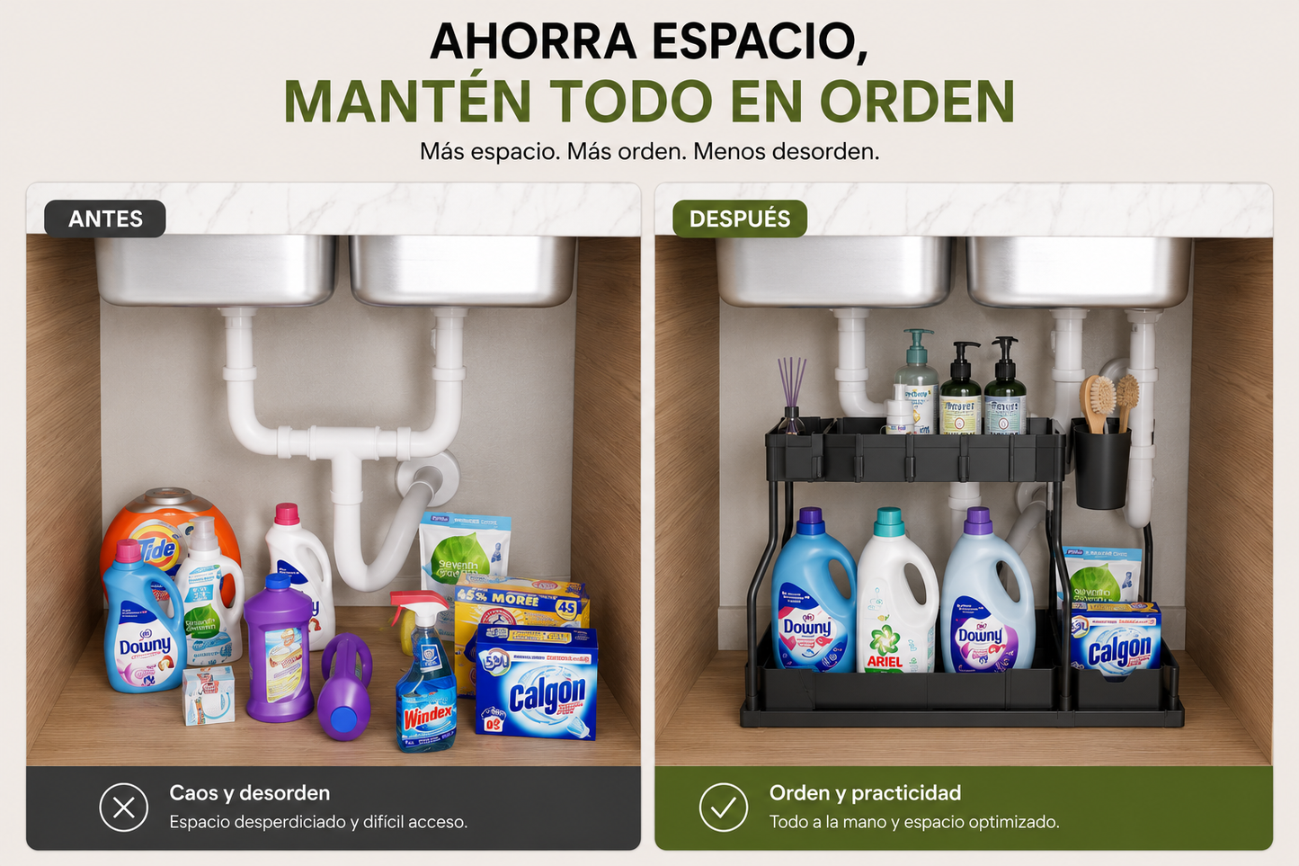 SpaceDock™ → Organizadores de gabinete y bajo fregadero.