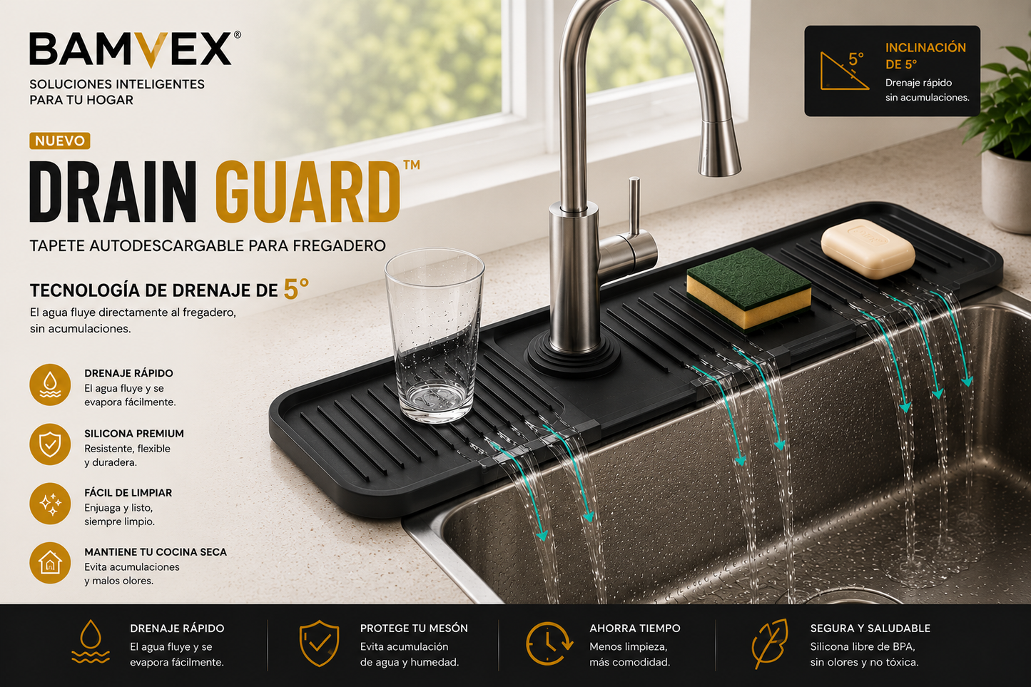 Drain Guard™ | Tapete autodescargable de silicona para fregadero