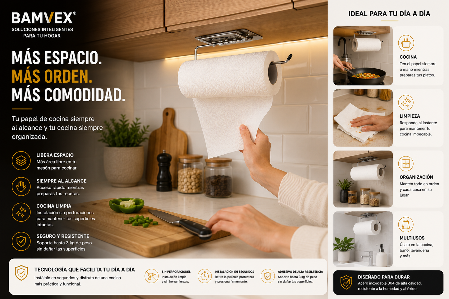 PaperHold™ | Soporte Autoadhesivo para Rollos de Cocina