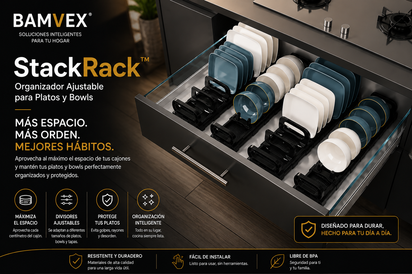 StackRack™ | Organizador Ajustable para Platos y Bowls
