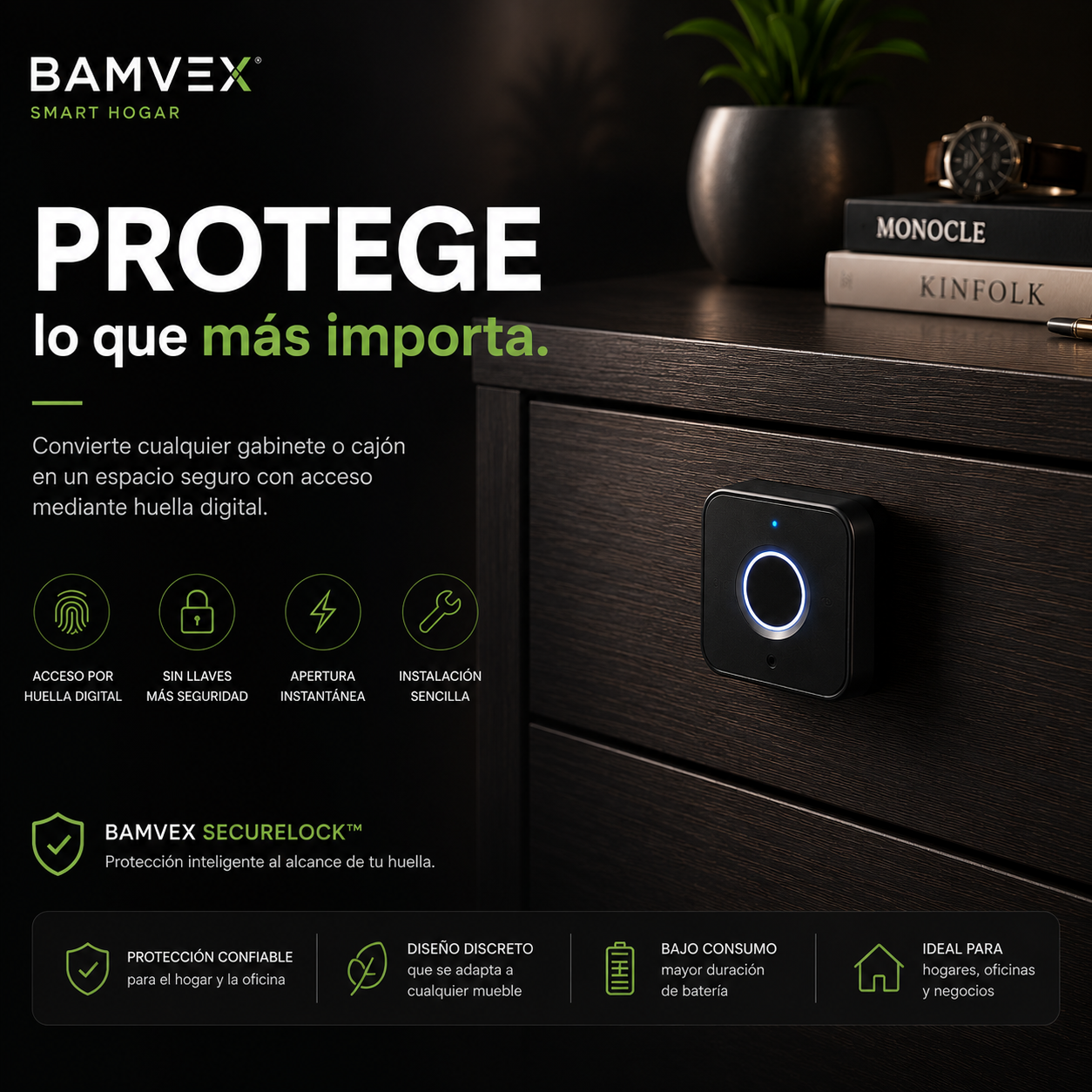 BAMVEX SecureLock™ /Cerradura Biométrica Inteligente para Gabinetes y Cajones