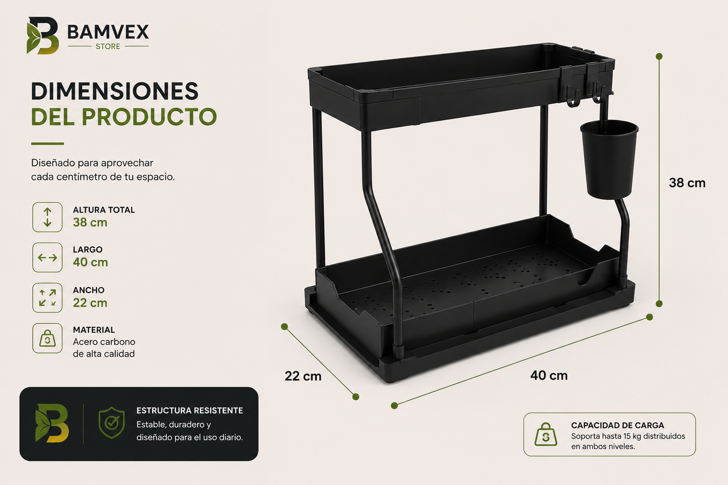 SpaceDock™ → Organizadores de gabinete y bajo fregadero.