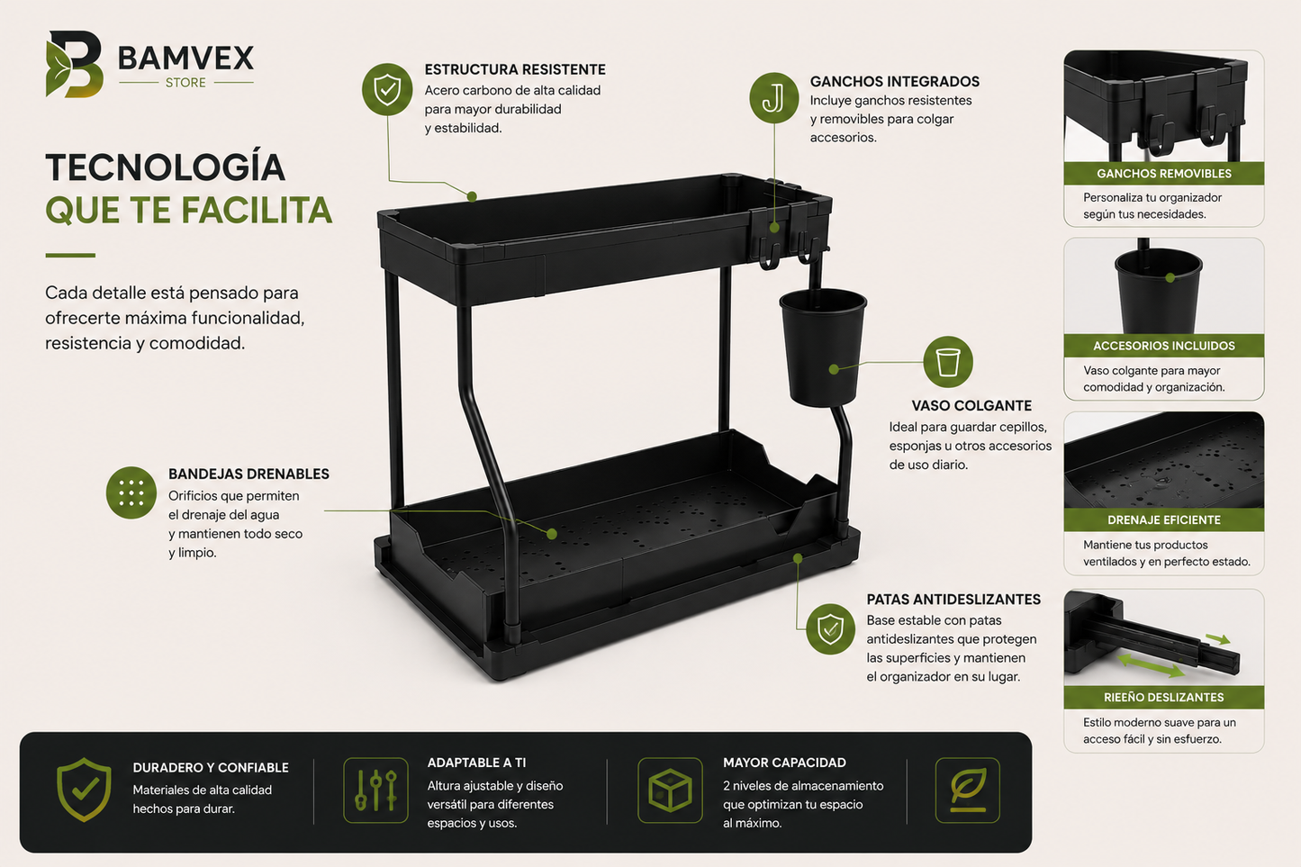 SpaceDock™ → Organizadores de gabinete y bajo fregadero.