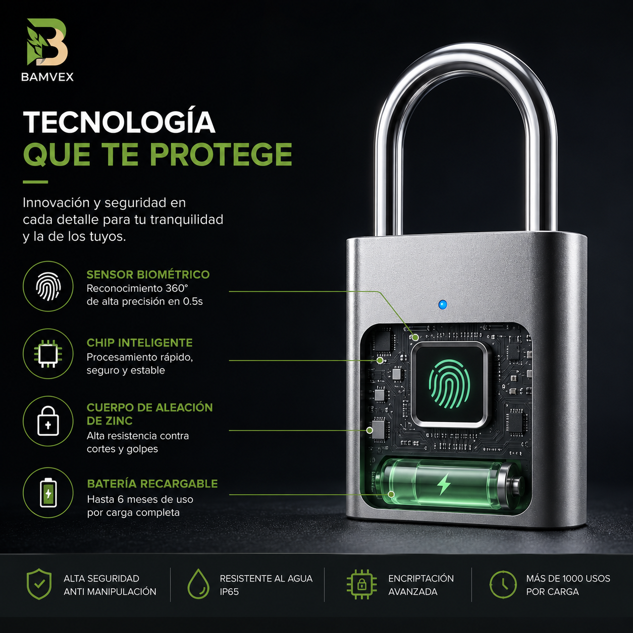SecureTouch™ Candado de huella dactilar