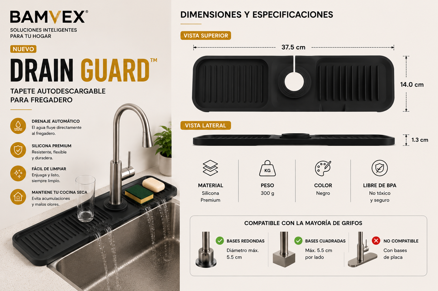 Drain Guard™ | Tapete autodescargable de silicona para fregadero