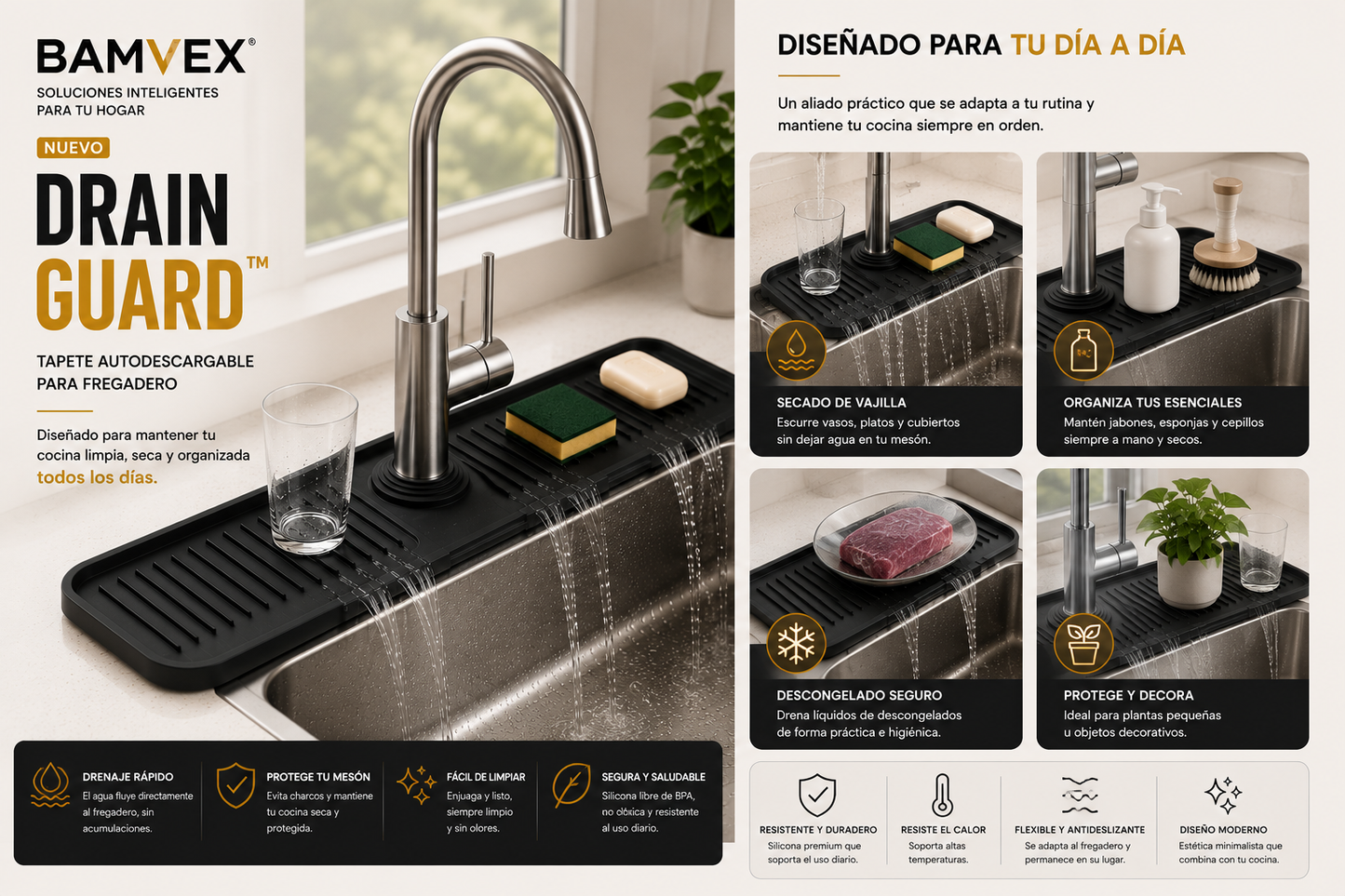Drain Guard™ | Tapete autodescargable de silicona para fregadero