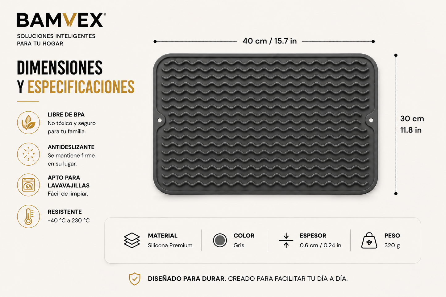 WaveDry™ | Tapete Escurridor de Silicona Premium
