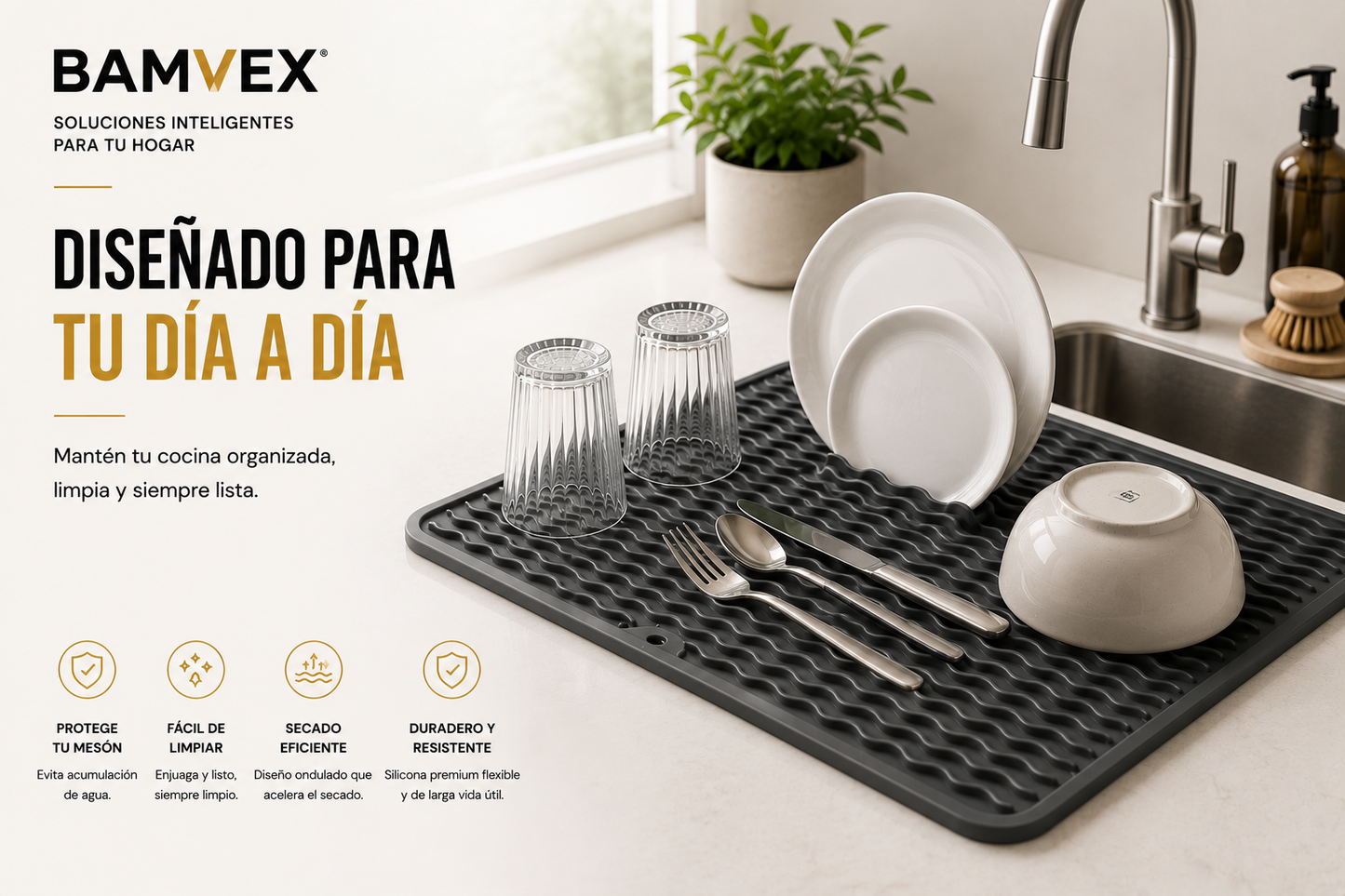 WaveDry™ | Tapete Escurridor de Silicona Premium