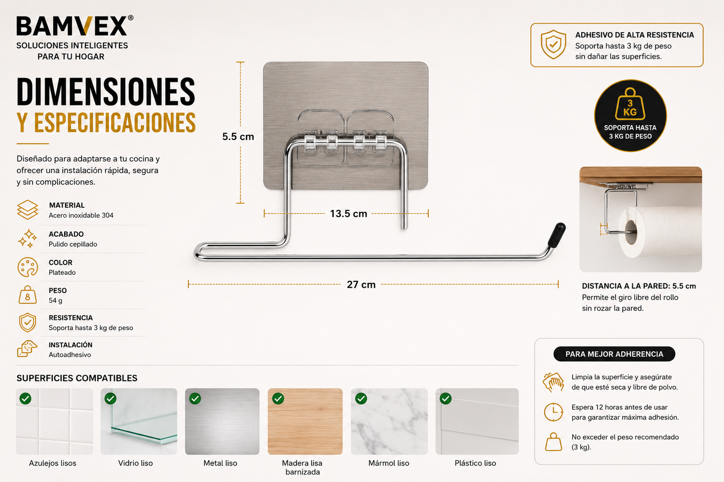 PaperHold™ | Soporte Autoadhesivo para Rollos de Cocina