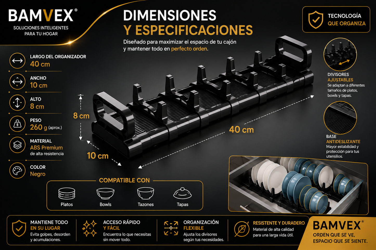 StackRack™ | Organizador Ajustable para Platos y Bowls