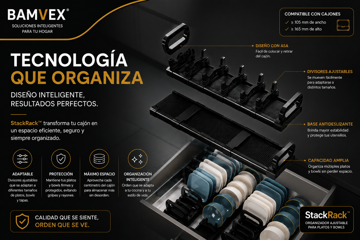 StackRack™ | Organizador Ajustable para Platos y Bowls