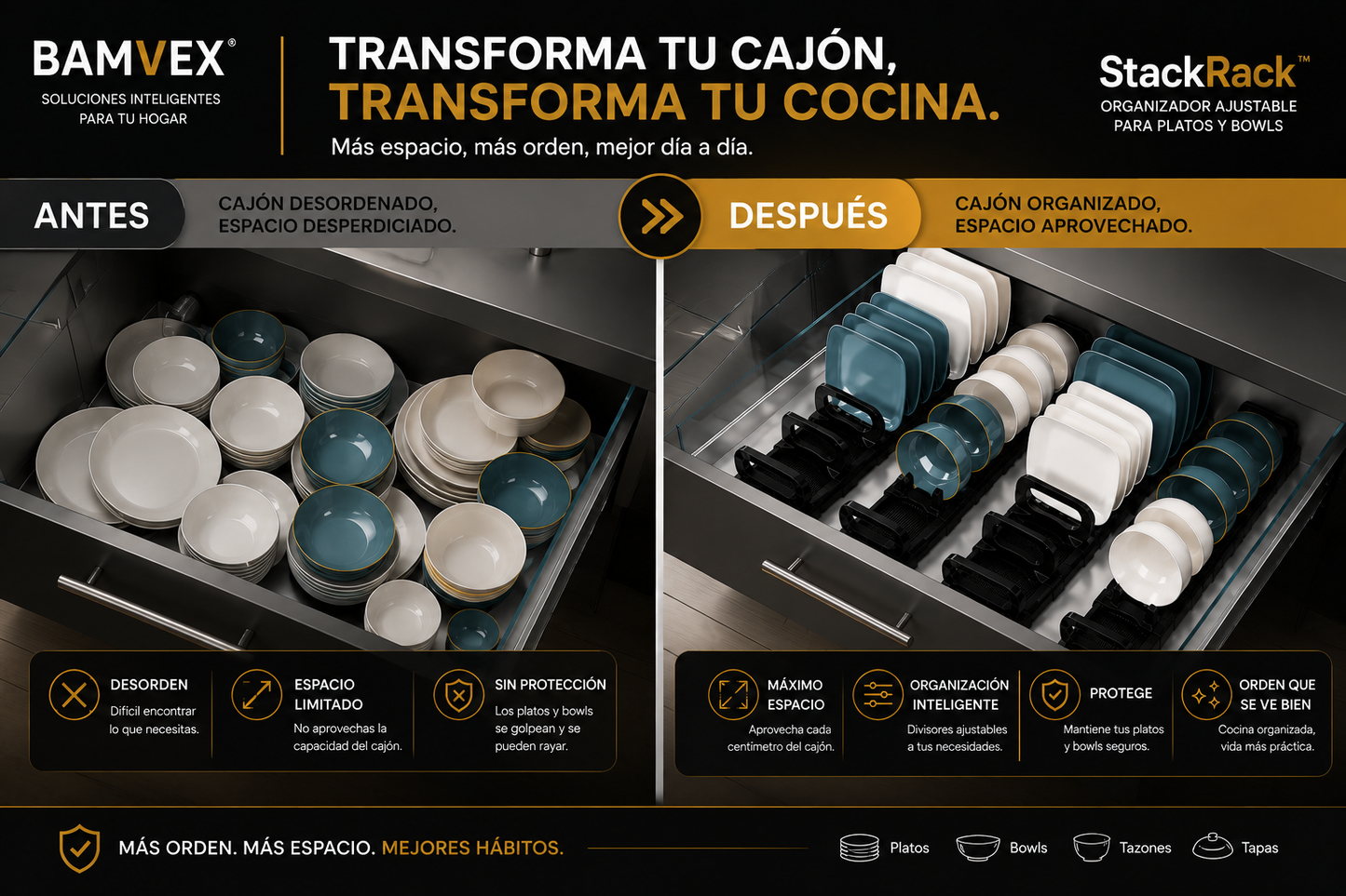 StackRack™ | Organizador Ajustable para Platos y Bowls