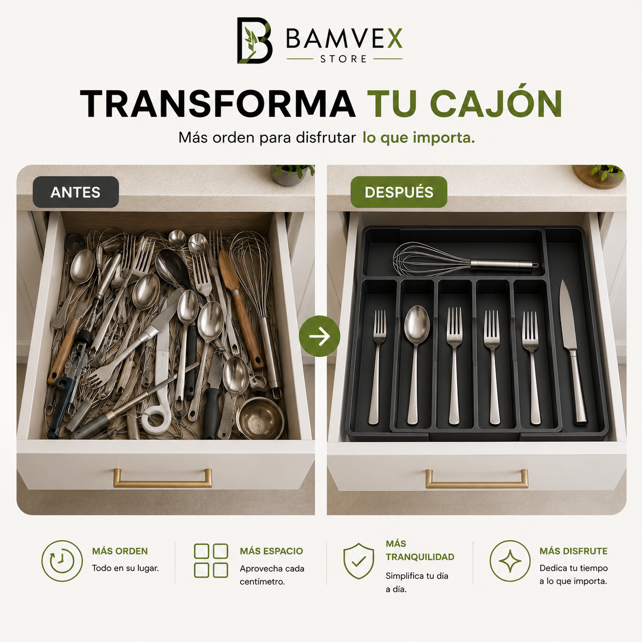 ExpandTray™ | Organizador Ajustable para Cubiertos